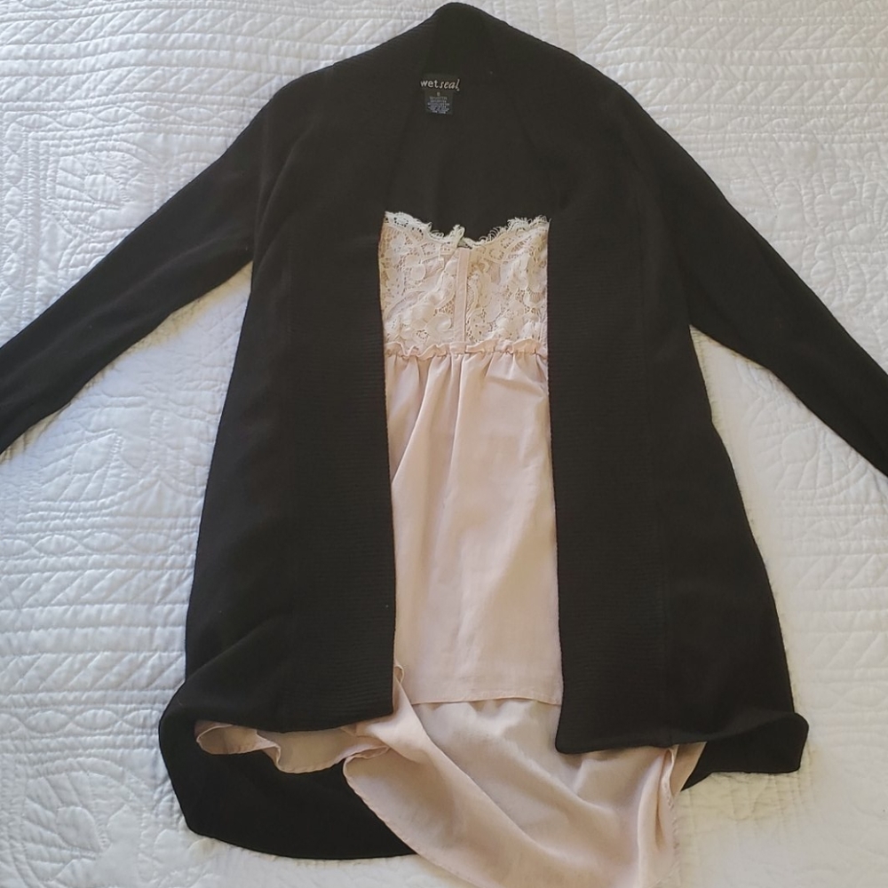 Black open front cardigan